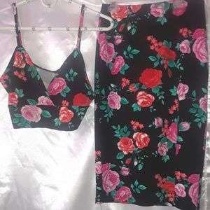 Floral Crop top skirt set